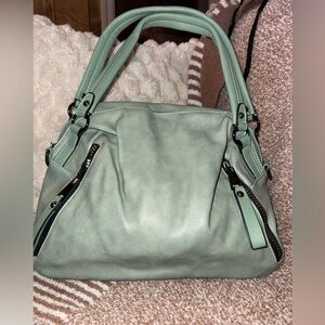 Mint Green leather handbag w/ zipper detail matching crossbody strap incld- NWT